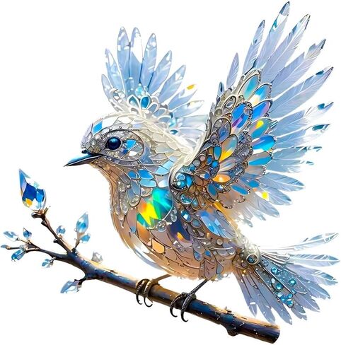 1PC Crystal Bird Acrylic Suncatcher Hanging, 7.08 inch Window Ornament Decor with Printed Stained Glass Style Design, Rainbow Maker Wall Art, Gift Idea & Garden Ornament Indoor Outdoor Use/DW-31 in Saudi Arabia