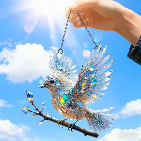 1PC Crystal Bird Acrylic Suncatcher Hanging, 7.08 inch Window Ornament Decor with Printed Stained Glass Style Design, Rainbow Maker Wall Art, Gift Idea & Garden Ornament Indoor Outdoor Use/DW-31 in Saudi Arabia