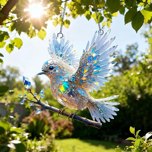 1PC Crystal Bird Acrylic Suncatcher Hanging, 7.08 inch Window Ornament Decor with Printed Stained Glass Style Design, Rainbow Maker Wall Art, Gift Idea & Garden Ornament Indoor Outdoor Use/DW-31 in Saudi Arabia