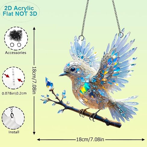 1PC Crystal Bird Acrylic Suncatcher Hanging, 7.08 inch Window Ornament Decor with Printed Stained Glass Style Design, Rainbow Maker Wall Art, Gift Idea & Garden Ornament Indoor Outdoor Use/DW-31 in Saudi Arabia
