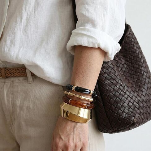 JATEBI 4 Pcs Chunky Acrylic Bangle Bracelets for Women Colorful Resin Bracelet Open Golden Wide Wrist Trendy Stackable Cuff Jewelry in Kuwait