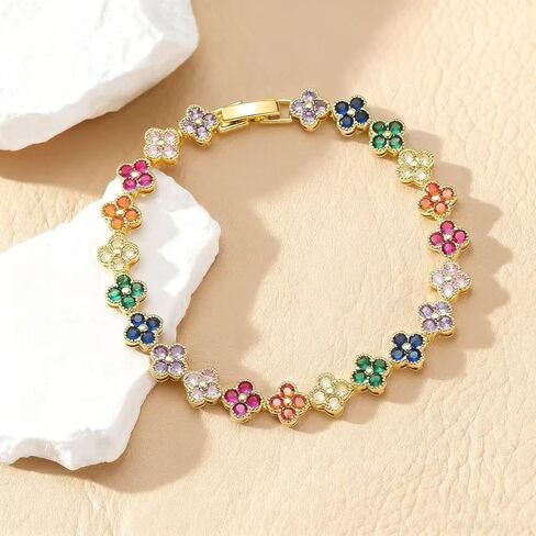 PHOENIX NEST18K gold-plated double-sided women's adjustable clover lucky bracelet set for women, white/black/red/green/red/orange/yellow/blue/indigo/purple flower lucky four leaf bracelet, charming and fashionable jewelry giftBanquet/Christmas Gift in Kuwait