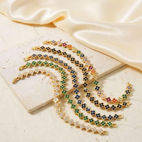 PHOENIX NEST18K gold-plated double-sided women's adjustable clover lucky bracelet set for women, white/black/red/green/red/orange/yellow/blue/indigo/purple flower lucky four leaf bracelet, charming and fashionable jewelry giftBanquet/Christmas Gift in Kuwait