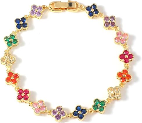 PHOENIX NEST18K gold-plated double-sided women's adjustable clover lucky bracelet set for women, white/black/red/green/red/orange/yellow/blue/indigo/purple flower lucky four leaf bracelet, charming and fashionable jewelry giftBanquet/Christmas Gift in Kuwait