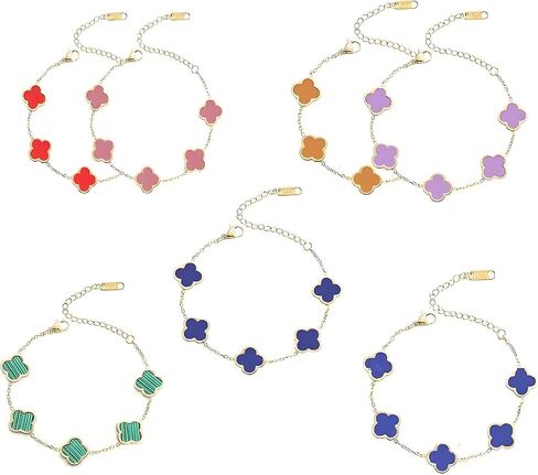 PHOENIX NEST18K gold-plated double-sided women's adjustable clover lucky bracelet set for women, white/black/red/green/red/orange/yellow/blue/indigo/purple flower lucky four leaf bracelet, charming and fashionable jewelry giftBanquet/Christmas Gift in Kuwait