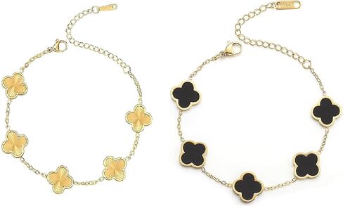 PHOENIX NEST18K gold-plated double-sided women's adjustable clover lucky bracelet set for women, white/black/red/green/red/orange/yellow/blue/indigo/purple flower lucky four leaf bracelet, charming and fashionable jewelry giftBanquet/Christmas Gift in Kuwait