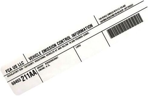 Mopar 68453211AA LABEL VEHICLE EMISSION CONTROL IN in Saudi Arabia