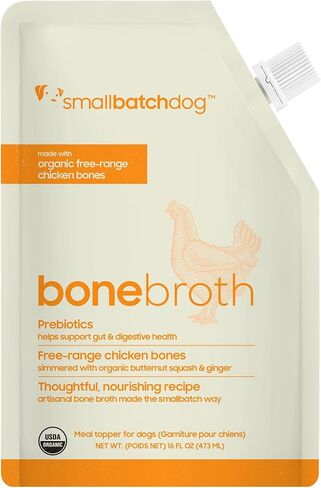 smallbatch Pets Shelf Stable Bone Broth, Organic Chicken Recipe with Prebiotics & Adaptogens, Topper for Dogs and Cats - 16 Ounce in Kuwait