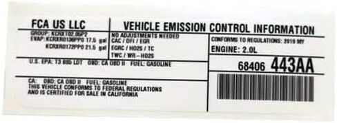 Mopar 68406443AA LABEL VEHICLE EMISSION CONTROL IN in Saudi Arabia