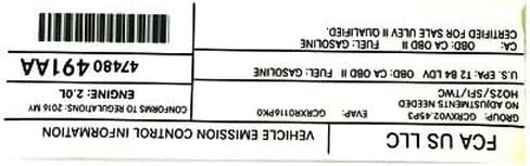 Mopar 47480491AA LABEL VEHICLE EMISSION CONTROL IN in Saudi Arabia