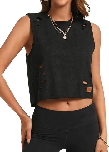 Hilinker Women's Distressed Crop Tank Tops Washed Ripped Loose Sleeveless Vintage Tees in Saudi Arabia