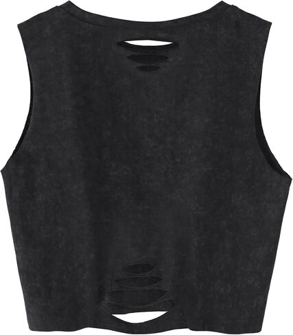 Hilinker Women's Distressed Crop Tank Tops Washed Ripped Loose Sleeveless Vintage Tees in Saudi Arabia