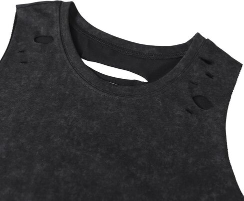 Hilinker Women's Distressed Crop Tank Tops Washed Ripped Loose Sleeveless Vintage Tees in Saudi Arabia