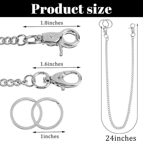 Wallet Chains for Men, 24 Inch Heavy Duty Pocket Chain Metal Purse Chain with Lobster Clasps and 2 Keyrings for Keys, Jeans, Pants, Belt Loop, Wallet, Handbag in Saudi Arabia