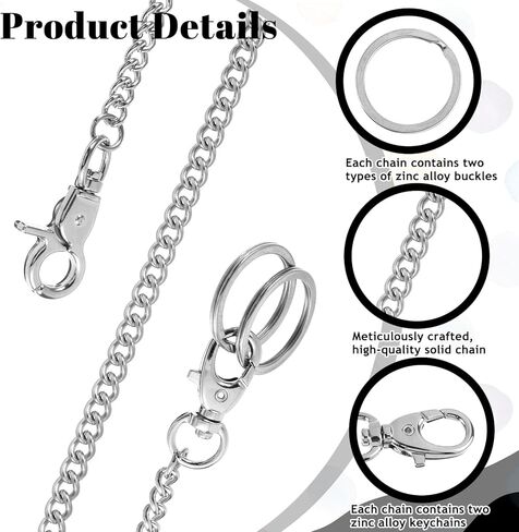 Wallet Chains for Men, 24 Inch Heavy Duty Pocket Chain Metal Purse Chain with Lobster Clasps and 2 Keyrings for Keys, Jeans, Pants, Belt Loop, Wallet, Handbag in Saudi Arabia