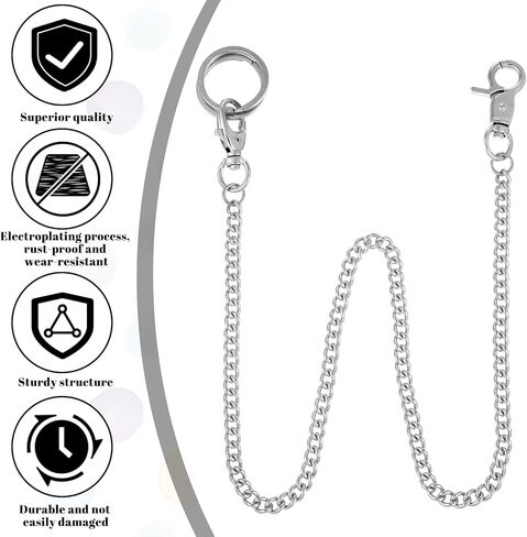 Wallet Chains for Men, 24 Inch Heavy Duty Pocket Chain Metal Purse Chain with Lobster Clasps and 2 Keyrings for Keys, Jeans, Pants, Belt Loop, Wallet, Handbag in Saudi Arabia