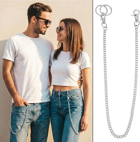 Wallet Chains for Men, 24 Inch Heavy Duty Pocket Chain Metal Purse Chain with Lobster Clasps and 2 Keyrings for Keys, Jeans, Pants, Belt Loop, Wallet, Handbag in Saudi Arabia