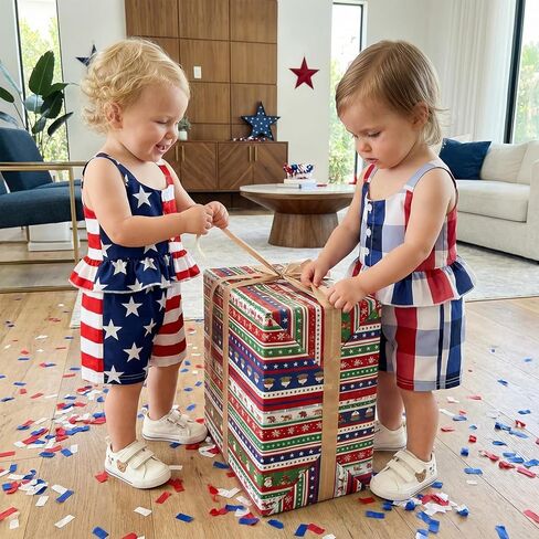 4th Of July Little Girl Outfit Stars/Striped Print Sleeveless Spaghetti Strap Ruffle Button Up Tops Bow Shorts Set in Saudi Arabia