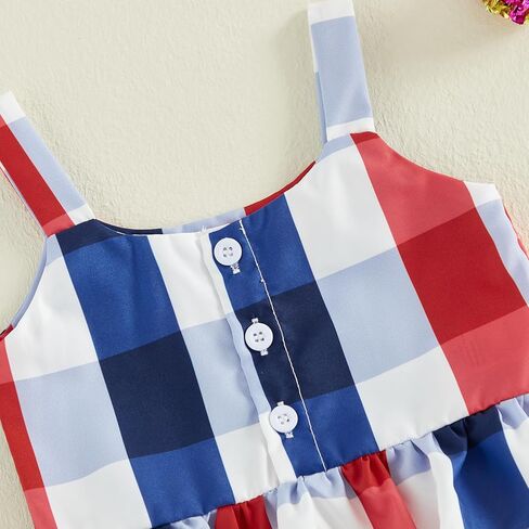 4th Of July Little Girl Outfit Stars/Striped Print Sleeveless Spaghetti Strap Ruffle Button Up Tops Bow Shorts Set in Saudi Arabia