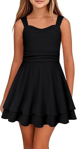 فستان صيفي للفتيات من Tween بدون أكمام للأطفال، فساتين رياضية قصيرة فضفاضة للشاطئ من 7 إلى 14 سنة in Kuwait