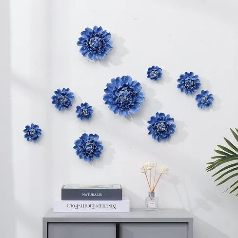 4.74",Ceramic Wall Flower Decor Artificial 3D Flower Wall Art，Handmade 3D Wall Art Hanging Sculpture， Porcelain Flower Wall Décor (Sapphire Blue) in Kuwait
