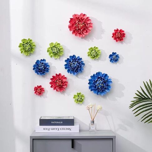 4.74",Ceramic Wall Flower Decor Artificial 3D Flower Wall Art，Handmade 3D Wall Art Hanging Sculpture， Porcelain Flower Wall Décor (Sapphire Blue) in Kuwait