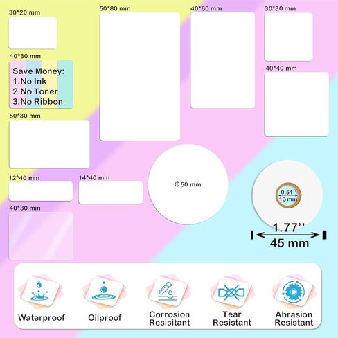 900Pcs 40mm x 30mm Thermal Labels Compatible for Supvan T50M Pro, Phomemo M110, 1.57''x1.18'' Label Maker Tape Refill, Weatherproof & Tear-Resistant Thermal Stickers (White) in Saudi Arabia
