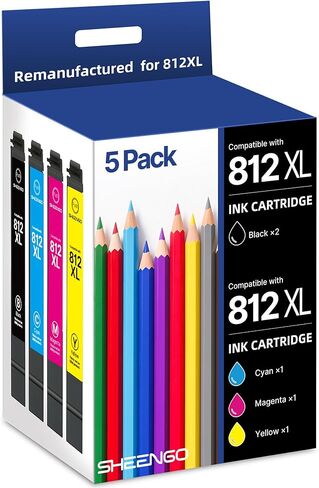 812XL Ink Cartridges Combo Pack Remanufactured Replacement for 812XL Ink Cartridge Epson for Epson 812XL 812 XL T812XL for Workforce Pro WF-7840 WF-7820 WF-7310 EC-C7000 Printer（5 Pack, 812XL） in Kuwait