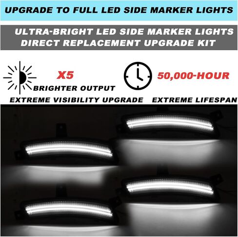 مجموعة مصابيح LED للعلامات الجانبية لعام 2025 2026 تشيفي تاهو سوبربان | جي إم سي يوكون XL | كاديلاك إسكاليد ESV | إشارات الانعطاف الديناميكية ذات الصف المزدوج باللون الأبيض | طقم التوصيل والتشغيل المكون من قطعتين (أبيض ديناميكي) in Kuwait