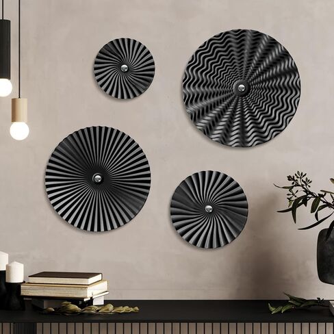 Putuo Decor 12" Silver Starburst Metal Wall Art Set of 4, Round 3D Ripple Panels in Assorted Sizes, Brushed Iron Hanging Sculptures for Modern Living Room Bedroom Office Entryway in Saudi Arabia