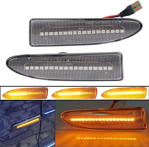 Side Turn Signal Light, Fender Side Marker Light Assembly Compatible with Jaguar X-TYPE 2002-2009, Smoke Lens/Clear Lens, Amber Dynamic Flowing Light in Saudi Arabia