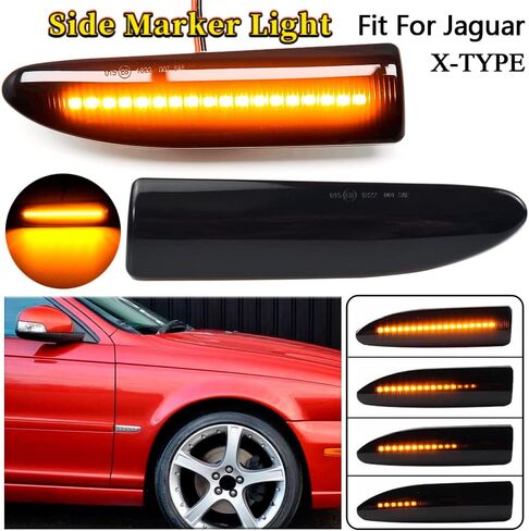 Side Turn Signal Light, Fender Side Marker Light Assembly Compatible with Jaguar X-TYPE 2002-2009, Smoke Lens/Clear Lens, Amber Dynamic Flowing Light in Saudi Arabia