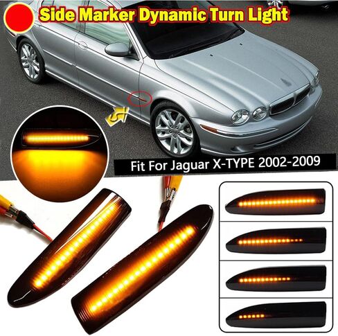 Side Turn Signal Light, Fender Side Marker Light Assembly Compatible with Jaguar X-TYPE 2002-2009, Smoke Lens/Clear Lens, Amber Dynamic Flowing Light in Saudi Arabia