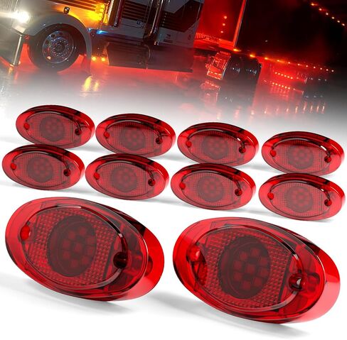 10-Pack Oval Red LED Marker Lights, 9-LED Dual Function (Steady & Strobe), 12V Waterproof - Side Marker, Clearance, Turn Signal Lights for Truck, Trailer, RV, ATV in Kuwait