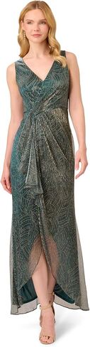 Adrianna Papell Women's Metallic Mesh Cascade Gown, Light Navy in Kuwait