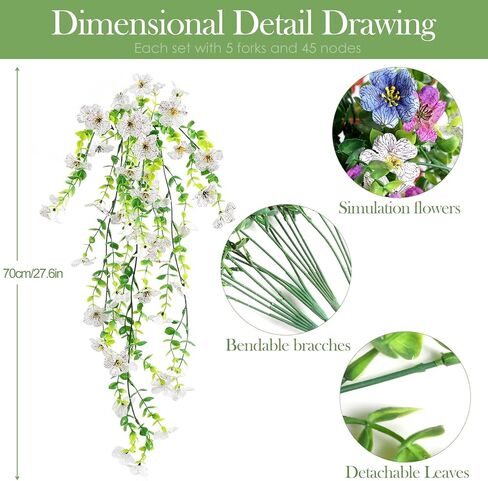 Artificial Hanging Flowers Fake Plants , 4PCS Silk Violets Faux Flowers with Eucalyptus Leaves, UV Resistant Realistic Daisy Vines for Garden Yard Wedding Hanging Basket Indoor Outdoor Decoration in Saudi Arabia
