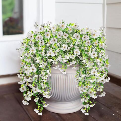 Artificial Hanging Flowers Fake Plants , 4PCS Silk Violets Faux Flowers with Eucalyptus Leaves, UV Resistant Realistic Daisy Vines for Garden Yard Wedding Hanging Basket Indoor Outdoor Decoration in Saudi Arabia