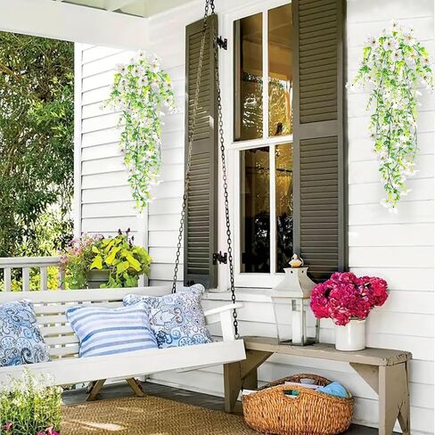 Artificial Hanging Flowers Fake Plants , 4PCS Silk Violets Faux Flowers with Eucalyptus Leaves, UV Resistant Realistic Daisy Vines for Garden Yard Wedding Hanging Basket Indoor Outdoor Decoration in Saudi Arabia