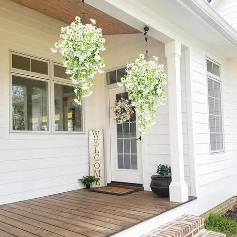 Artificial Hanging Flowers Fake Plants , 4PCS Silk Violets Faux Flowers with Eucalyptus Leaves, UV Resistant Realistic Daisy Vines for Garden Yard Wedding Hanging Basket Indoor Outdoor Decoration in Saudi Arabia