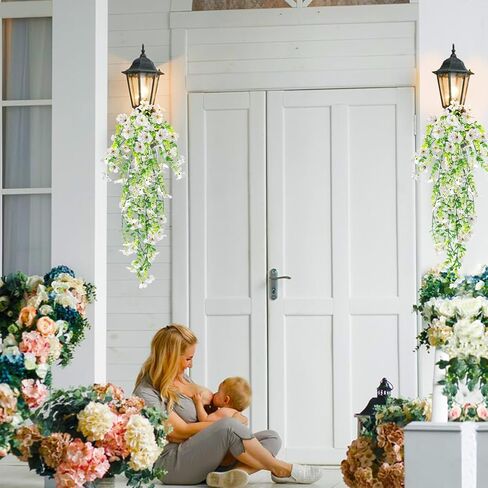 Artificial Hanging Flowers Fake Plants , 4PCS Silk Violets Faux Flowers with Eucalyptus Leaves, UV Resistant Realistic Daisy Vines for Garden Yard Wedding Hanging Basket Indoor Outdoor Decoration in Saudi Arabia