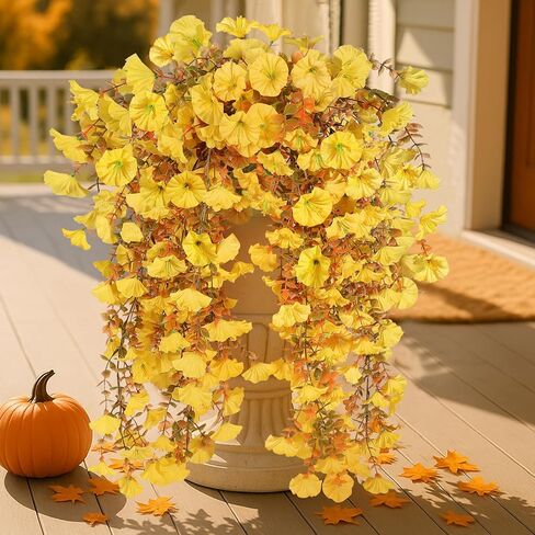 Artificial Hanging Flowers Fake Plants , 4PCS Silk Violets Faux Flowers with Eucalyptus Leaves, UV Resistant Realistic Daisy Vines for Garden Yard Wedding Hanging Basket Indoor Outdoor Decoration in Saudi Arabia