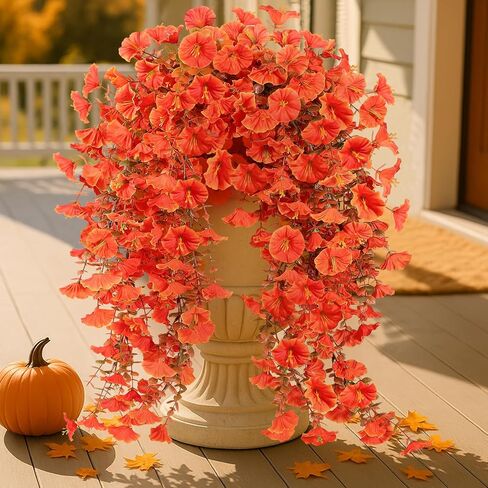 Artificial Hanging Flowers Fake Plants , 4PCS Silk Violets Faux Flowers with Eucalyptus Leaves, UV Resistant Realistic Daisy Vines for Garden Yard Wedding Hanging Basket Indoor Outdoor Decoration in Saudi Arabia