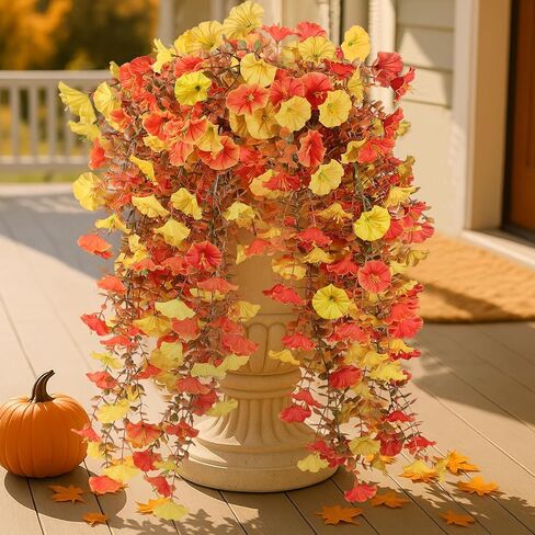 Artificial Hanging Flowers Fake Plants , 4PCS Silk Violets Faux Flowers with Eucalyptus Leaves, UV Resistant Realistic Daisy Vines for Garden Yard Wedding Hanging Basket Indoor Outdoor Decoration in Saudi Arabia
