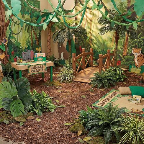 10 Pack Rainforest Artificial Tropical Leaves VBS 2026 Jungle Rainforest Decoration Faux Palm Monstera Leaves Fake Plants Indoo Greenery Craft Kit Backdrop for VBS Sunday School in Saudi Arabia