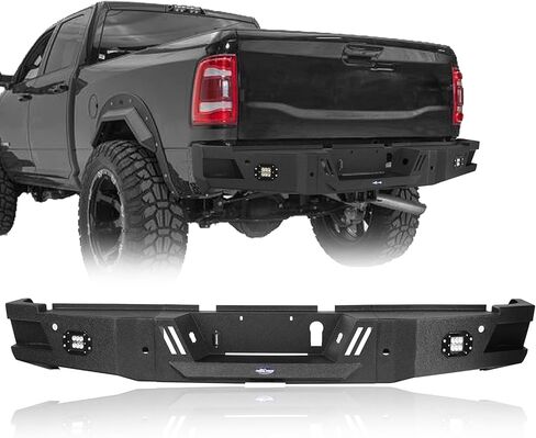 Hooke Road Ram 2500 Rear Bumper Offroad Steel Step Bumper for 2019-2024 Dodge Ram 2500 Trucks - Texture Black Back Bumper w/LED Lights in Saudi Arabia