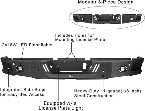 Hooke Road Ram 2500 Rear Bumper Offroad Steel Step Bumper for 2019-2024 Dodge Ram 2500 Trucks - Texture Black Back Bumper w/LED Lights in Saudi Arabia