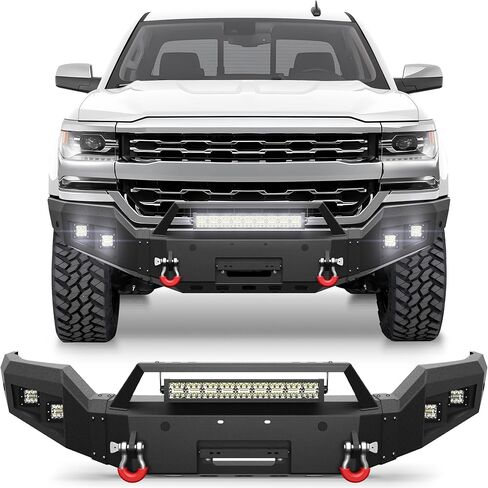 Front Bumper Fit for Chevy Silverado 1500 2014-2015, Pickup Truck Bumper Black with Winch Plate, D-ring and Lights (Compatible with Chevy Silverado 1500 2014 2015 in Kuwait