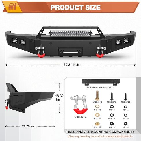 المصد الأمامي مناسب لسيارة Chevy Silverado 1500 2014-2015، مصد شاحنة بيك أب أسود مع لوحة ونش وحلقة على شكل حرف D وأضواء (متوافق مع Chevy Silverado 1500 2014 2015) in Kuwait