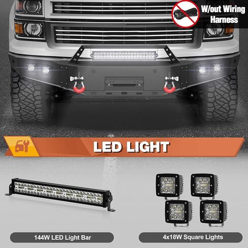 المصد الأمامي مناسب لسيارة Chevy Silverado 1500 2014-2015، مصد شاحنة بيك أب أسود مع لوحة ونش وحلقة على شكل حرف D وأضواء (متوافق مع Chevy Silverado 1500 2014 2015) in Kuwait