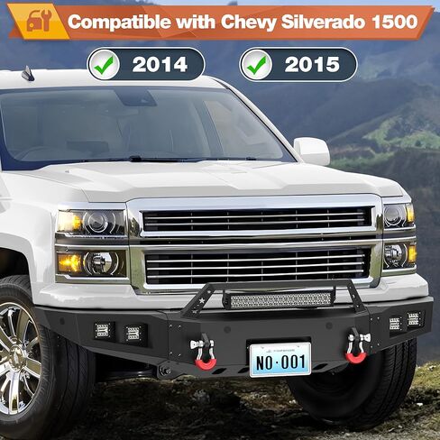 المصد الأمامي مناسب لسيارة Chevy Silverado 1500 2014-2015، مصد شاحنة بيك أب أسود مع لوحة ونش وحلقة على شكل حرف D وأضواء (متوافق مع Chevy Silverado 1500 2014 2015) in Kuwait